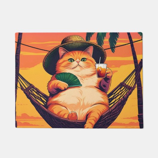 Grappige Retro Zomer Kat Vakantie Deurmat (Voorkant)