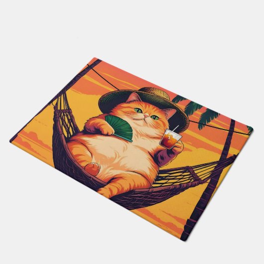 Grappige Retro Zomer Kat Vakantie Deurmat (Schuin)