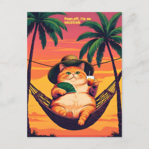 Grappige Retro Zomer Kat Vakantie Feestdagenkaart