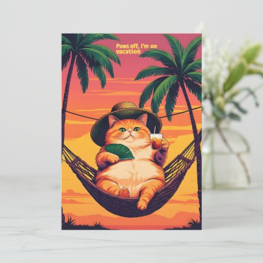 Grappige Retro Zomer Kat Vakantie Feestdagenkaart (Staand voorkant)