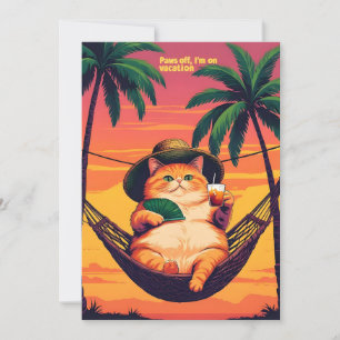 Grappige Retro Zomer Kat Vakantie Feestdagenkaart