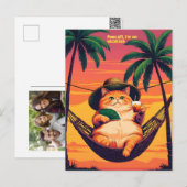 Grappige Retro Zomer Kat Vakantie Feestdagenkaart (Voorkant / Achterkant)