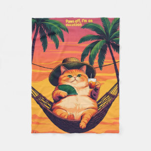 Grappige Retro Zomer Kat Vakantie Fleece Deken