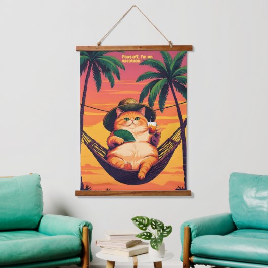 Grappige Retro Zomer Kat Vakantie Hangend Wandkleed (Woonkamer)