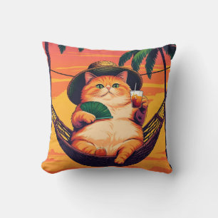 Grappige Retro Zomer Kat Vakantie Kussen