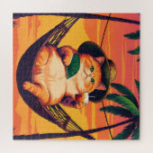 Grappige Retro Zomer Kat Vakantie Legpuzzel (Horizontaal)