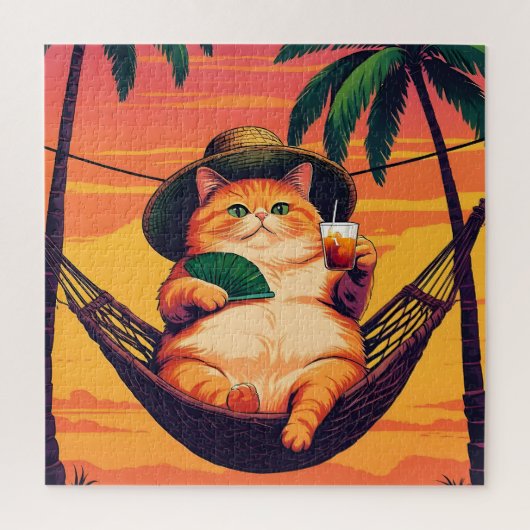 Grappige Retro Zomer Kat Vakantie Legpuzzel (Verticaal)