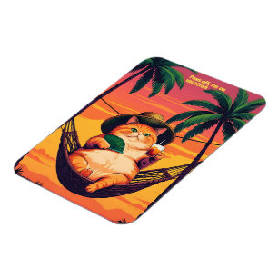 Grappige Retro Zomer Kat Vakantie Magneet