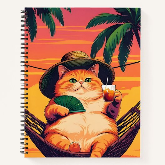 Grappige Retro Zomer Kat Vakantie Notitieboek (Voorkant)