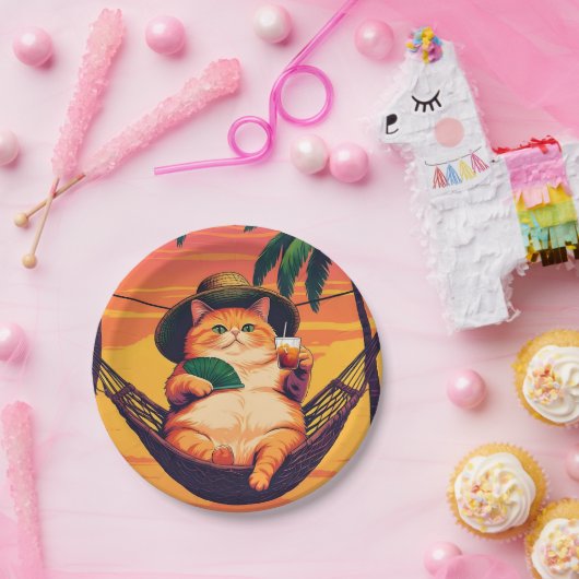 Grappige Retro Zomer Kat Vakantie Papieren Bordje (Feest)