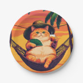 Grappige Retro Zomer Kat Vakantie Papieren Bordje (Voorkant)