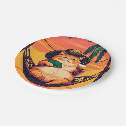 Grappige Retro Zomer Kat Vakantie Papieren Bordje (Gekanteld)