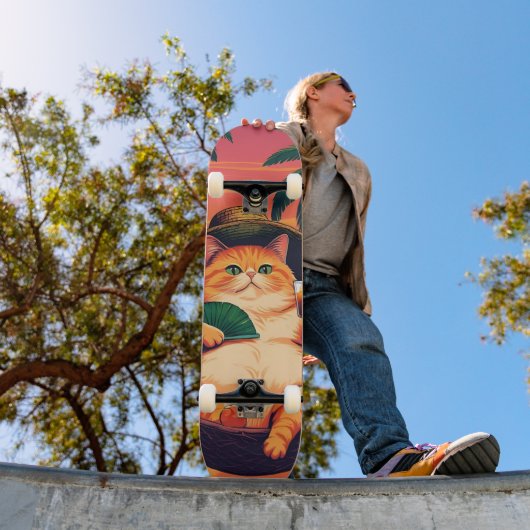 Grappige Retro Zomer Kat Vakantie Persoonlijk Skateboard (Buiten 1)