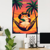 Grappige Retro Zomer Kat Vakantie Poster (Thuiskantoor)