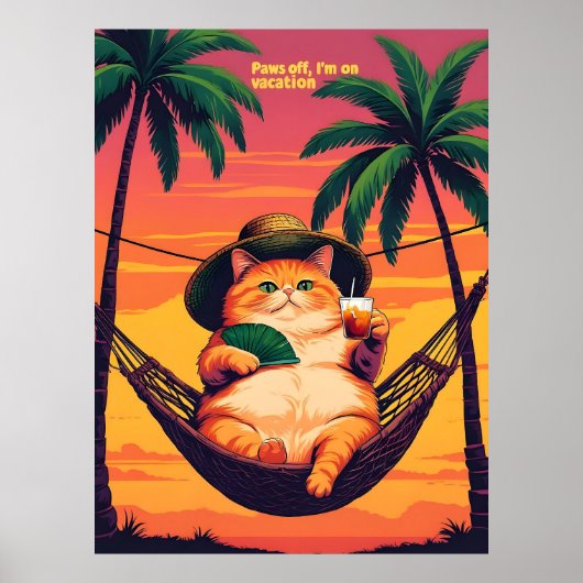 Grappige Retro Zomer Kat Vakantie Poster (Voorkant)