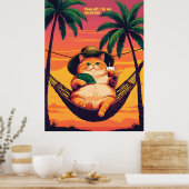 Grappige Retro Zomer Kat Vakantie Poster (Keuken)