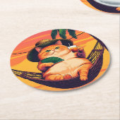 Grappige Retro Zomer Kat Vakantie Ronde Kartonnen Onderzetter (Gebogen)