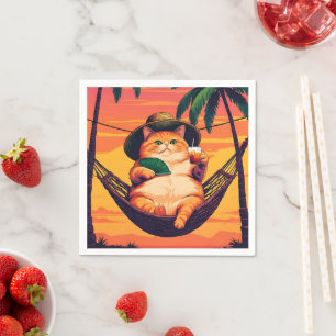 Grappige Retro Zomer Kat Vakantie Servet