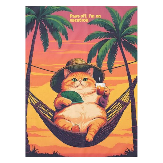 Grappige Retro Zomer Kat Vakantie Tafelkleed (Voorkant)