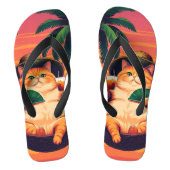Grappige Retro Zomer Kat Vakantie Teenslippers (Voetbed)