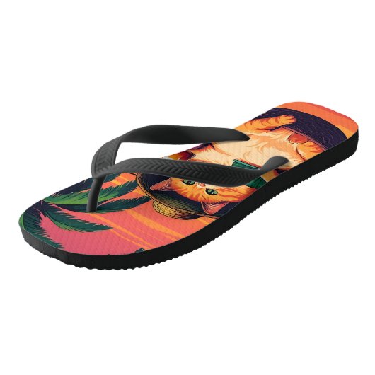 Grappige Retro Zomer Kat Vakantie Teenslippers (Schuin)