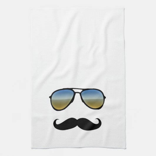 Grappige Retro Zonnebril met Mustache Theedoek (Verticaal)