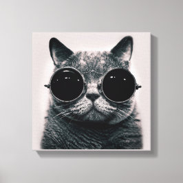 Grappige Retro Zwarte Kat met Donkere Zonnebril Canvas Afdruk