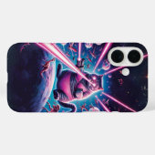 Grappige reuzenkat en dinosaurussen in de ruimte Case-Mate iPhone case (Achterkant (horizontaal))