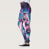 Grappige reuzenkat en dinosaurussen in de ruimte leggings (Links)