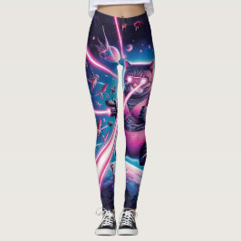 Grappige reuzenkat en dinosaurussen in de ruimte leggings