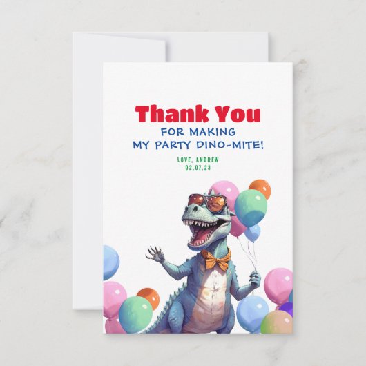 Grappige Rex Dinosaurus Verjaardag Dank u Foto Bedankkaart (Voorkant)