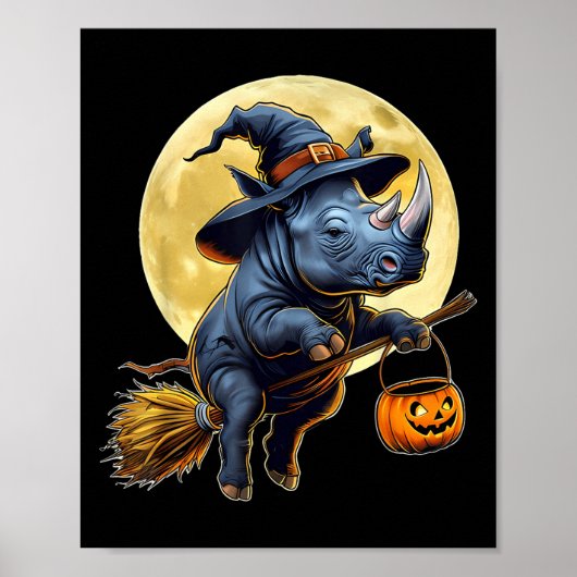 Grappige Rhino Witch Pet Pompoen Halloween Kostuum Poster (Voorkant)