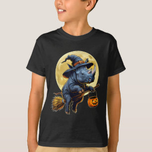 Grappige Rhino Witch Pet Pompoen Halloween Kostuum T-shirt