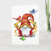 Grappige Ribbon Gnome met Vogels Gevouwen Kerstmis Feestdagen Kaart (Voorkant)