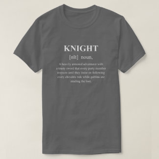 Grappige ridder karakter definitie met witte tekst t-shirt