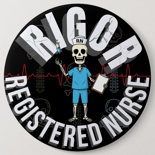 Grappige Rigor RN Skeleton Med Halloween Skull Art Ronde Button 6,0 Cm (Voorkant)