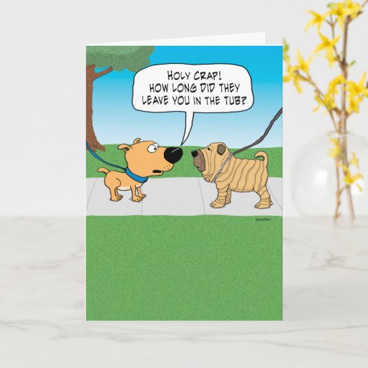 Grappige Rimpelhond Verjaardag Kaart (Gele Bloem)