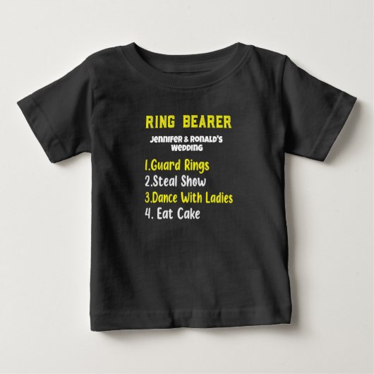 Grappige Ring Bearer T-shirt Bruiloft Paar Naam (Voorkant)