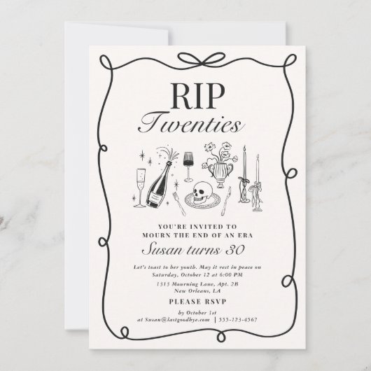 Grappige RIP 20's, met de hand getekende begrafeni Kaart (Voorkant)