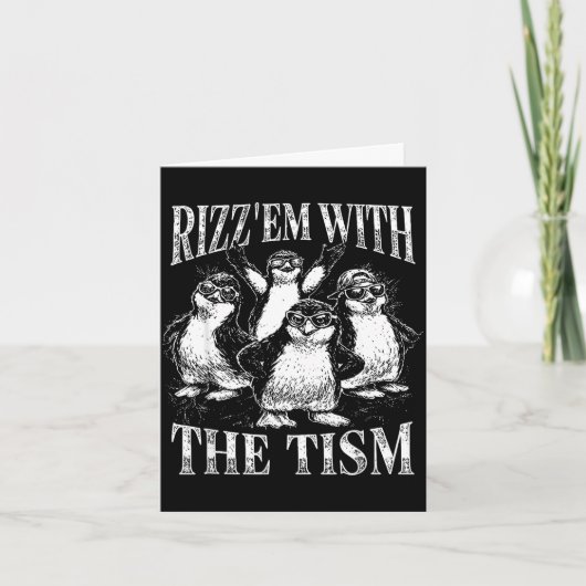 Grappige rizz em met de tism retro pinguïn meme kaart (Voorkant)