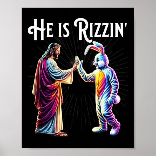 Grappige Rizz Hij Is Rizzin Jezus High Five Pasen Poster (Voorkant)