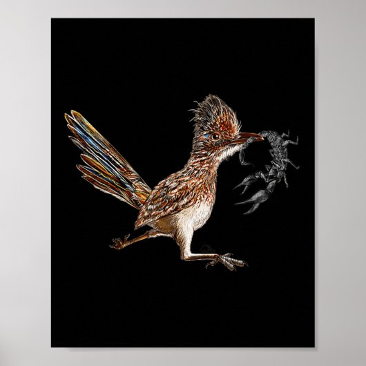 Grappige Roadrunner Scorpion Road Runner Bird Hunt Poster (Voorkant)