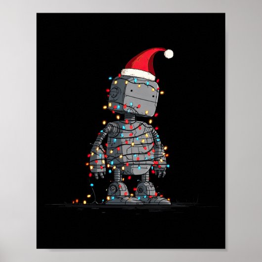 Grappige Robot Kerst Grafische Lichten Liefhebber Poster (Voorkant)