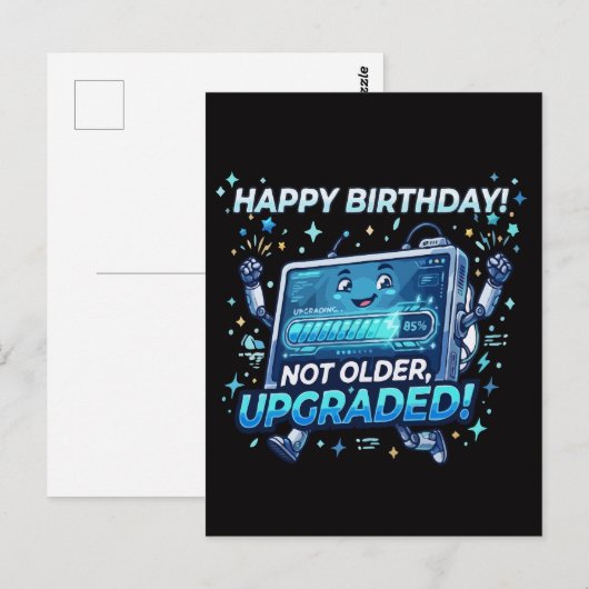 Grappige Robot Verjaardagsupgrade Briefkaart (Voorkant / Achterkant)