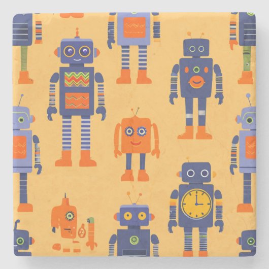 Grappige robotvriend stenen onderzetter (Voorkant)