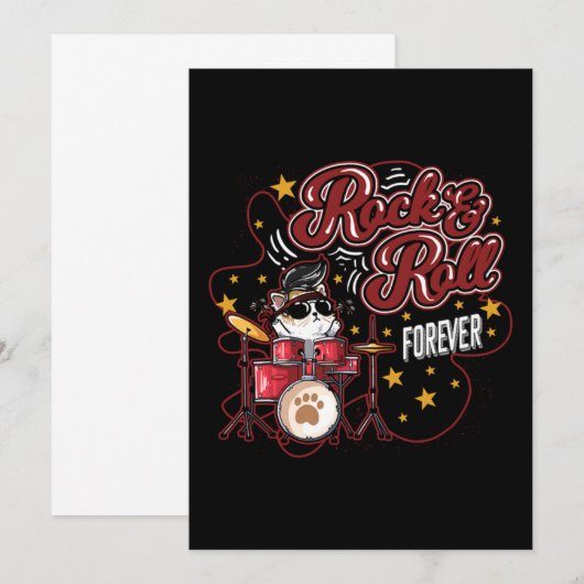 Grappige Rock n Roll Voor Altijd Coole Drummer Kat Kaart (Voorkant / Achterkant)