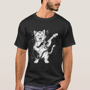 Grappige Rockkat die Gitaar Speelt Kat Gitaar T-shirt