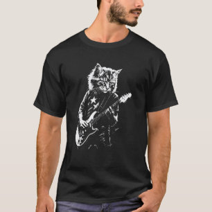 Grappige Rockkat die Gitaar Speelt voor Mannen Vro T-shirt
