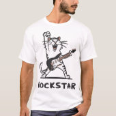Grappige Rockster Kat Cartoon T-shirt (Voorkant)