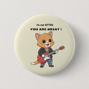 Grappige Rockster Kat Gitaar Valentijn Ronde Button 5,7 Cm
